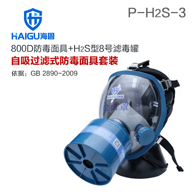 双色球历史开奖800D全面罩+HG-ABS/P-H2S-3滤毒罐 硫化氢防护套装