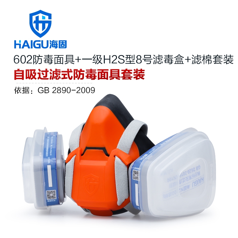 我司HG-602半面罩防毒面具+一级H2S型8号滤毒盒+滤棉 防尘毒套装