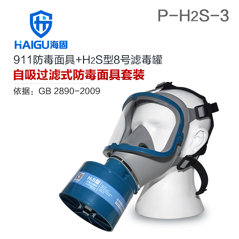 双色球历史开奖911全面罩+HG-ABS/P-H2S-3滤毒罐 硫化氢活性炭防毒面具